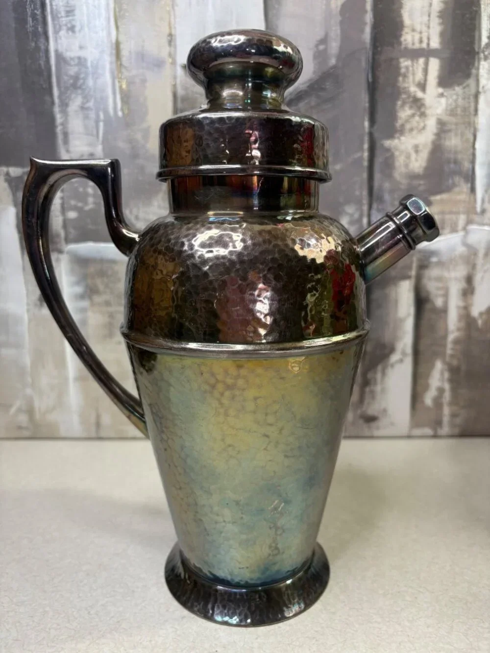 Vintage Art Deco Apollo EPNS Bernard Rice's Sons Cocktail Shaker 4339 Hammered
